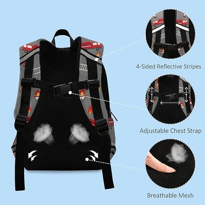 Fire Truck Kid's Toddler Backpack for Boys Girls Preschool Nursery with Safety Leash (012215)
