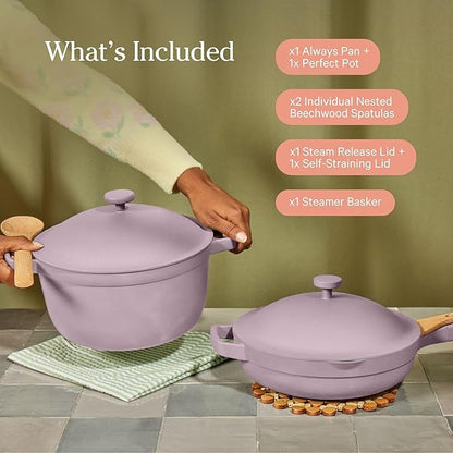 Our Place Cookware Duo - 7-Piece Set Including the Always Pan, Perfect Pot and Spatulas | Multifunctional, Toxin-Free Nonstick | Heat Safe up to 450°F | Oven, Stove, Induction Compatible | Spice
