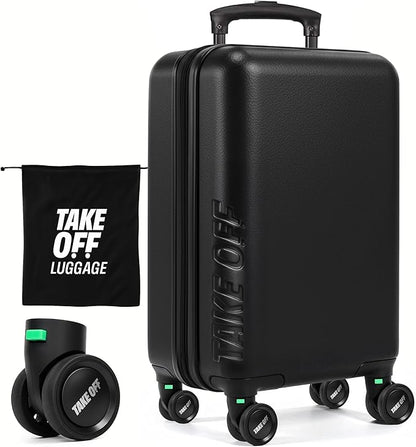 Take OFF Luggage Personal Item Suitcase 3.0 – Small Carry On Luggage with Wheels for Budget Airlines – Under the Seat Luggage with Removable Wheels – With TSA Lock and Toiletry Pouch – 18x14x8, Black