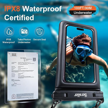 Floating Waterproof Phone Pouch - 2 Pack IPX8 Waterproof Phone Bag with Double Space, Waterproof Phone Case with Lanyard for iPhone 17 16 15 14 13 Pro Max Galaxy S24+ S23, Beach Cruise Ship Essentials