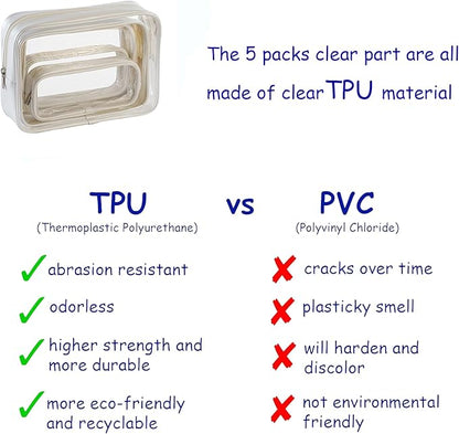 TSA Approved 5-Piece Diaper Bag Organizer Pouch Set Clear Waterproof TPU Kids Toiletry Storage Set Travel Packing Clutch Cube Bags for Baby Nursing