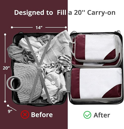 9 Set Compression Packing Cubes for Travel - Compressible, Lightweight, and Space-Saving Packing Cubes, Travel Essentials for Women, Wine