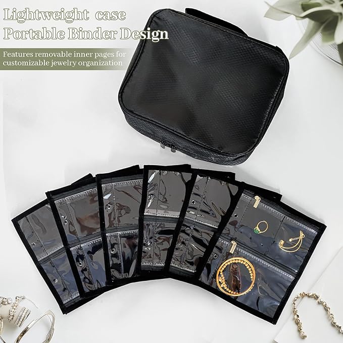 Travel Jewelry Organizer and Storage Case for Women, Travel Jewelry Storage with 36 Velvet Zipper Velvet Pouches, Portable Gift for Earrings Necklaces, Rings, Bracelet, Watch