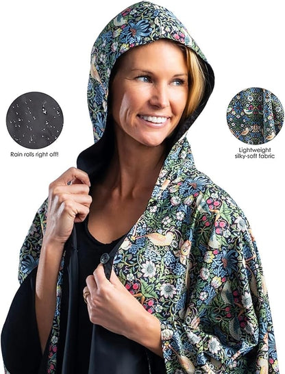 RainCaper Womens Rain Cape Poncho Coat Jacket with Hood Reversible Gorgeous Ultrasoft