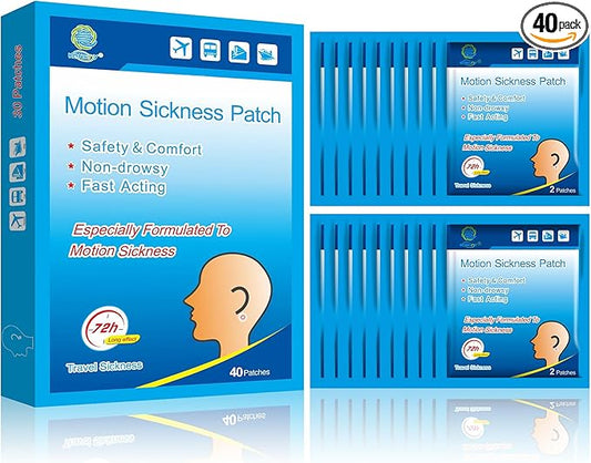KONGDY 40 Counts Motion Sickness Patches, Sea Sickness for Cruise, Dizziness, Car Trips, Non Drowsy