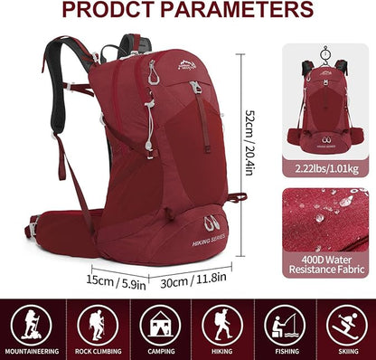 Hiking Backpack, Waterproof Hiking Daypack with 3L Water Bladder and Rain Cover, Lightweight Travel Camping Backpack for Men Women (Red)