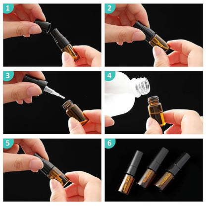 Zhehao 25 Pcs Mini Spray Bottles 2 ml Clear Glass Perfume Bottles Refillable Fine Mist Perfume Atomizer Portable Empty Sample Containers for Cleaning, Essential Oils, Travel (Amber)