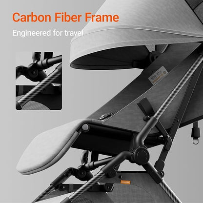 MAMAZING Lightweight Baby Travel Stroller with Carbon Fiber Frame, Compact & Airplane-Friendly, One-Handed Folding Design, 11.6 lbs, Perfect for Toddlers, Organizer & Cushion Included, Grey