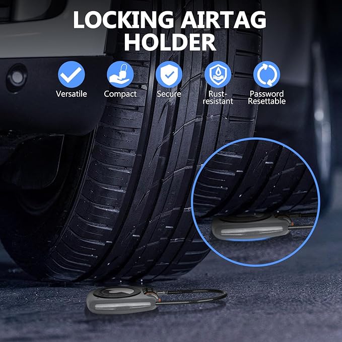 Compatible with Apple AirTag Secure Lock with Wire Cable, 3-Digit Combination Luggage Locks, Alloy Body Ultra Durable Anti-Lost Protective Case for Luggage, Suitcase (Grey*2)