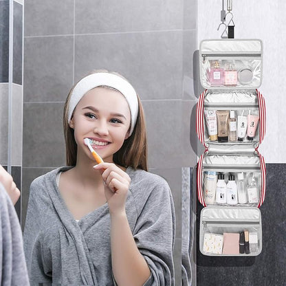 Bosidu Hanging Travel Toiletry Bag,Large Capacity Cosmetic Travel Toiletry Organizer for Women with 4 Compartments & 1 Sturdy Hook,Perfect for Travel/Daily Use/Christmas