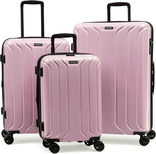 NONSTOP New York Elite Luggage Expandable Lightweight Spinner Wheels hard side shell Travel Suitcase Set, TSA Lock, Double USB Port, 3 packing cubes, Blush Pink, 3-piece Set (20/24/28)