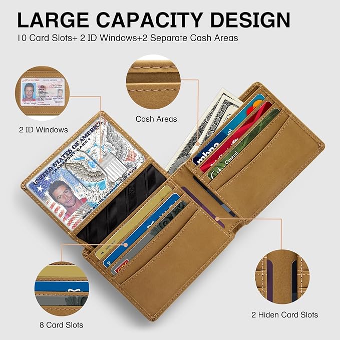 Zitahli Wallet for Men 12 Card Holder Slim Rfid Leather 2 ID Window Wallets With Gift Box Men's Accessories