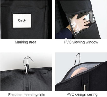 BOMEI PACK Black Garment Bags for Hanging Clothes or Travel 63" Suit Bags for Storage of Coats,Sweater, Jacket,T-shirts and Dresses(3 Packs)