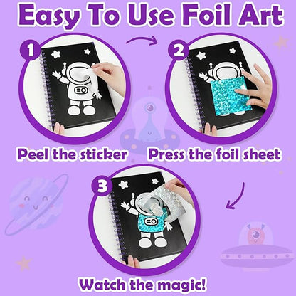 FUNNYB&G Foil Art Craft for Kids - Christmas Crafts Gift Party Favors Stocking Stuffers for Kids Fun Art Supplies Creative Birthday Gift Travel Toys for Girls Boys 4 5 6 7 8 9 Years Old (Space)