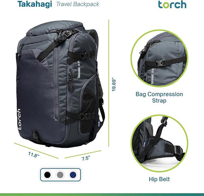 torch 40L Travel Backpack for Men - Large Carry On Backpack Airline Approved with Rain Cover for Camping, Hiking, Outdoor - Takahagi (Iron Grey)