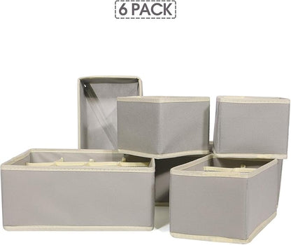 6 Pack Foldable Drawer Organizer Dividers Cloth Storage Box Closet Dresser Organizer Cube Fabric Containers Basket Bins for Underwear Bras Socks Panties Lingeries Nursery Baby Clothes Gray