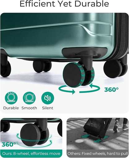 BAGSMART Carry On Luggage 22x14x9 Airline Approved with Spinner Wheels,Lightweight 20 Inch Luggage with TSA Lock,Expandable Hard Shell Carry On Suitcases for Men Women,Pine Green
