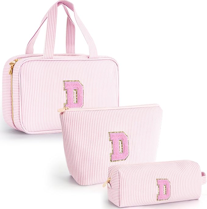Personalized Birthday Gifts for Daughter,Initial Cute Cosmetic Makeup Bag Pouch Case Travel Toiletry Make Up Bag for Women Friends Female Friendship Girlfriend Wife Gifts Idea - Pink D