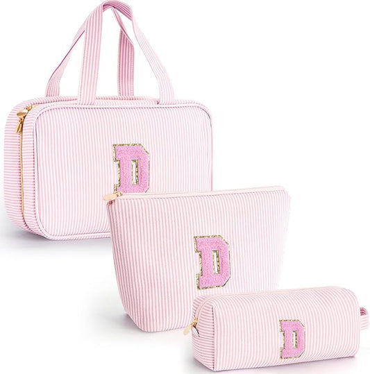 Personalized Birthday Gifts for Daughter,Initial Cute Cosmetic Makeup Bag Pouch Case Travel Toiletry Make Up Bag for Women Friends Female Friendship Girlfriend Wife Gifts Idea - Pink D