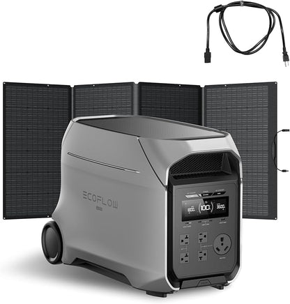 EF ECOFLOW DELTA 3 Ultra Plus Portable Power Station with AC Cable and 400W Solar Panel, 3072Wh LiFePO4 Battery, 3600W (7200W Surge) Output, Expandable to 11kWh, Reliable Home Battery Backup