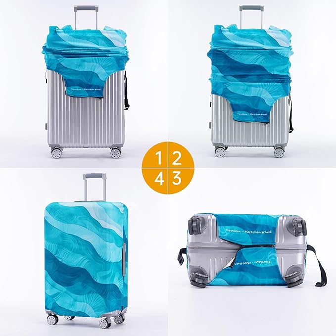 Travelkin Luggage Covers For Suitcase Tsa Approved,Suitcase Cover Protector Fit 18-32 Inch Luggage (Blue Wave, S)