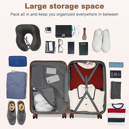 Kono Expandable 28 Inch Large Checked Luggage: ABS+PC Hardside Trolley Travel Case - Hard Shell Suitcase with TSA Lock, Cream - Brown