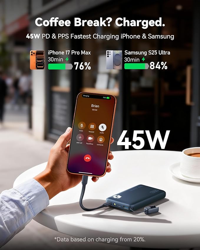 INIU Portable Charger, Ultra Slim 10000mAh 45W PD Power Bank, Fast Charging Mini Battery Pack, Travel Trip Accessories Ship Essentials for College Students Travelers Teen Boys Girls, Blue