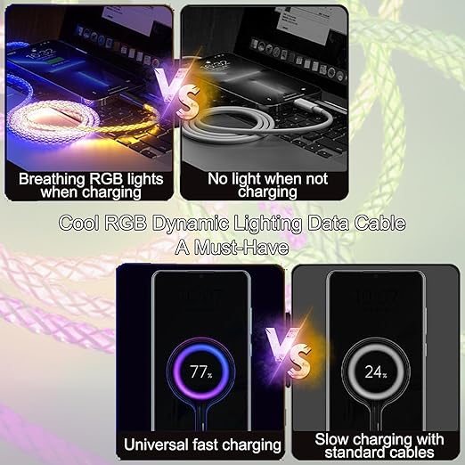USB Cable PD Fast Charger Lighted Up (USB C to C RGB),Mobile Phone Data Cable, Charging Cable, Supports Data Transfer, 39-inch, high-Transparency Pure Copper Braided Cable Body.