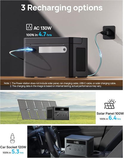 DaranEner Portable Power Station 600W with 100W Solar Panel, 576Wh LiFePO4 Solar Generator, 3 AC Outlets(1200W Surge), 100W USB-C PD, Fast Recharge for Camping, RV, Power Outage, Emergency Backup