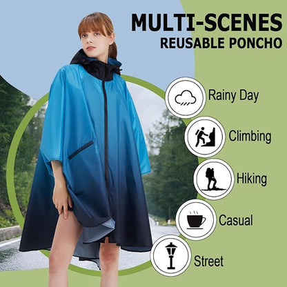 Fashion Hooded Rain Poncho Waterproof Raincoat Jacket with pocket for Women/Men/Adult