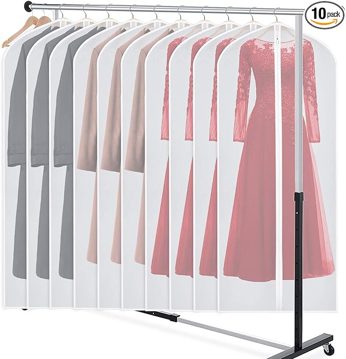 Zilink Garment Bag Dress Bags for Storage Set of 10 Long Dresses Suit Protector Cover 60-inch with Full-Length Zipper for Suit, Coat, Long Winter Coat, Long Dress Closet Storage