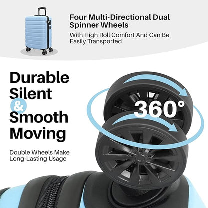 AnyZip Suitcase Hardside PC ABS Lightweight USB Luggage with Wheels TSA Lock Checked-Medium 24 Inch Light Blue