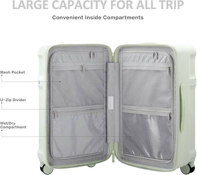 20 Inch Hardside Carry-On Luggage with Spinner Wheels, TSA Lock, Double Zippers, Thick PC Shell, Lightweight Travel Suitcase for Business, Weekend, and International Trips(Green)
