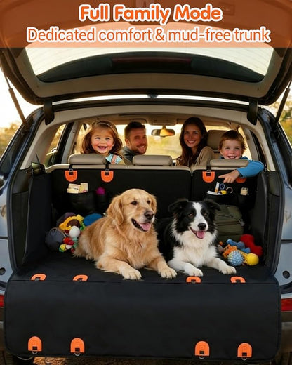 2 in 1 Dog Car Seat Cover for Back Seat & SUV Cargo Liner for Dogs, Waterproof PU Leather Back Seat Extender Hold 500lbs, Hard Bottom Dog Hammock for Car SUV Truck, Anti-Scratch & Wipe Clean Trunk Mat