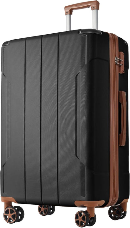 Merax Luggage Sets 3 Piece, Hardshell ABS Lightweight Durable Suitcases with Double Spinner Wheels, Black Brown, 20/24/28 Inch