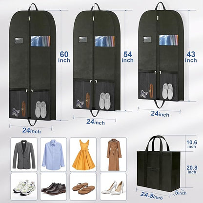 Heavy Duty Clothing Storage Large Garment Bags for Hanging Clothes, Breathable Travel Garment Bags with Zippered Closure for Suits, Dresses and Travel