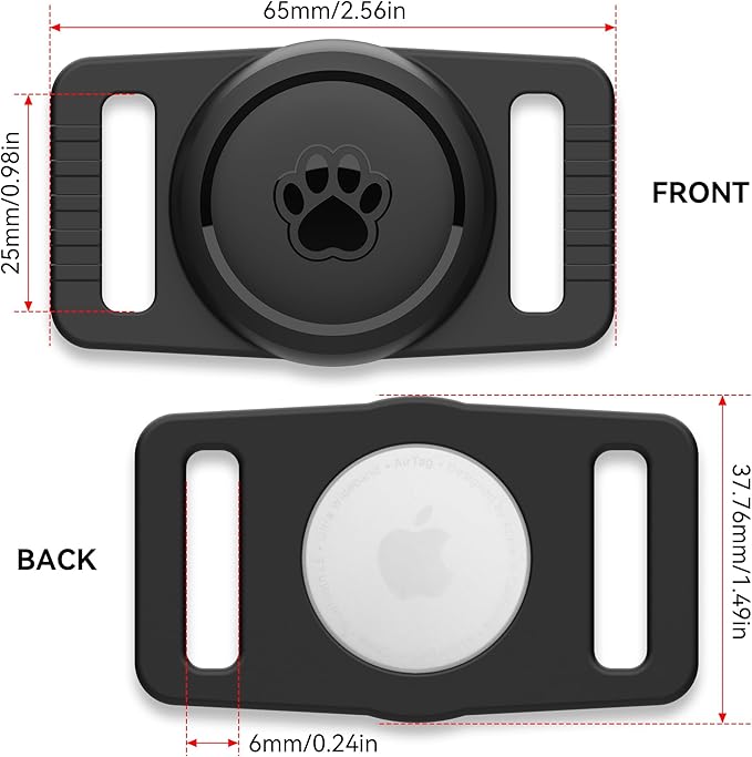 for Airtag Dog Collar Holder 2 Pack,Waterproof Dog Collar Holder for Apple AirTag, Silicone Air Tags Case for Dog Collars(Black)