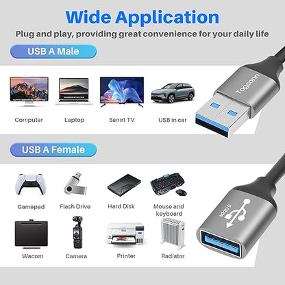 USB 3.0 Splitter 1-In-4 Out Y-Adapter Cable 1Feet, 5Gbps USB-A 3.0 Male to four 4 Female OTG Extension Cord, 4 USB Type-A Multi-Port Connector Extender Hub, Data Charger Power Splitter for Car, Laptop