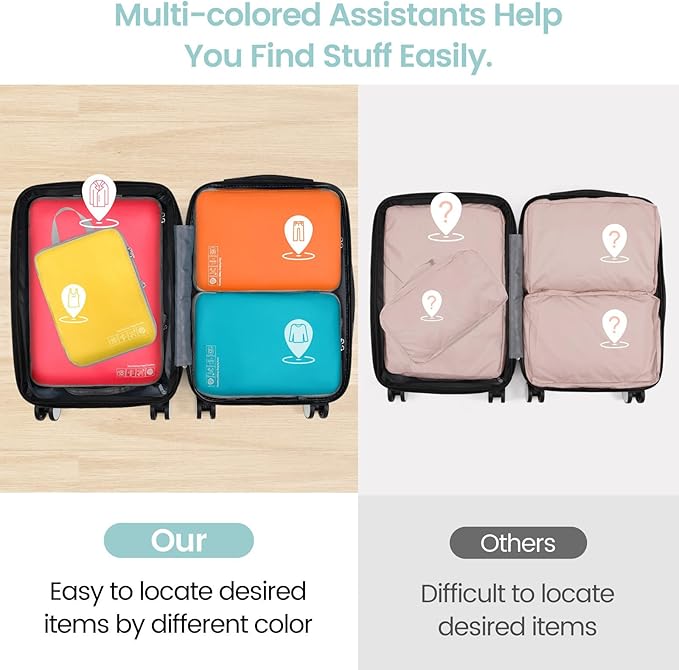 Cambond Compression Packing Cubes for Travel Women - 4 Pack Luggage Packing Organizers Bags Compression Cubes for Travel Essentials Carry on Suitcases, Multi-color