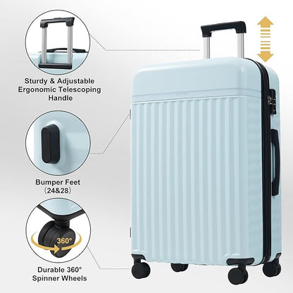 Merax Luggage Sets 5 Piece,Hardshell Expandable Suitcase with Spinner Wheels and Travel Bags,Lightweight Carry on Luggage,20/24/28IN,Light Blue