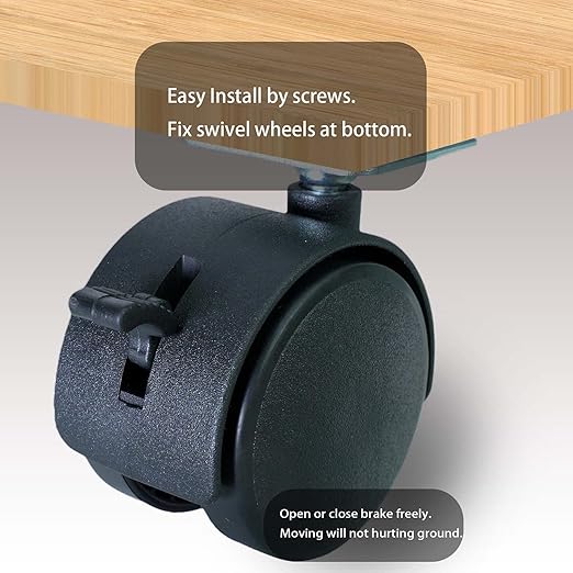 2 Inch Furniture Caster Wheels 4pcs Swivel Plastic Rollers with Locks Stainless Screws Small Universal Plate Wheel Casters Replacement for Cabinet Drawer Table Desk Cart in Office Kitchen