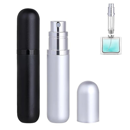 Travel Refillable Perfume Atomizer Bottle 2-Pack 5ml Leakproof Travel Perfume Refillable Bottle (Black & Silver)