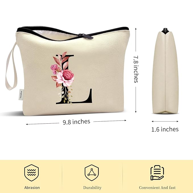 Vavabox A-Z Personalized Makeup Bag, Birthday Gifts for Women Mom, Gifts for Best Friend, Bride Bridesmaid Cosmetic bag (L, Yellow)