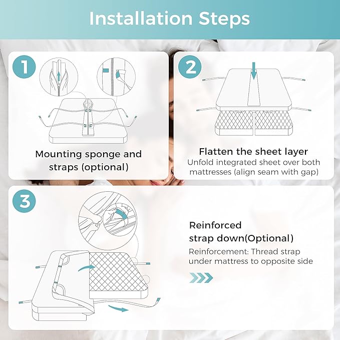Sheet-Style Bed Bridge Connector for Twin to King Mattresses - Removable Foam Gap Filler with Locking Straps (Also Fits Twin XL/King)