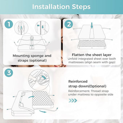 Sheet-Style Bed Bridge Connector for Twin to King Mattresses - Removable Foam Gap Filler with Locking Straps (Also Fits Twin XL/King)
