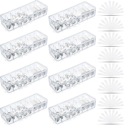 Tatuo 8 Pcs Cable Organizer Box with Wire Ties, Plastic Cord Storage Box with Lid, Electronics Organizer for Home Office Desk Organizers and Accessories (Clear)