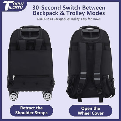 NEW TILAMI 19 Inch Rolling Backpack 360°rotating Universal Wheel, Large Organizer Compartments, Adjustable Handle, Carry on for School Students Business Travel, Blue Shadow Illusory Form
