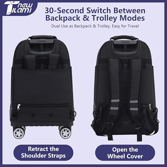 NEW TILAMI 19 Inch Rolling Backpack 360°rotating Universal Wheel, Large Organizer Compartments, Adjustable Handle, Carry on for School Students Business Travel, Orange Movie Fan Color