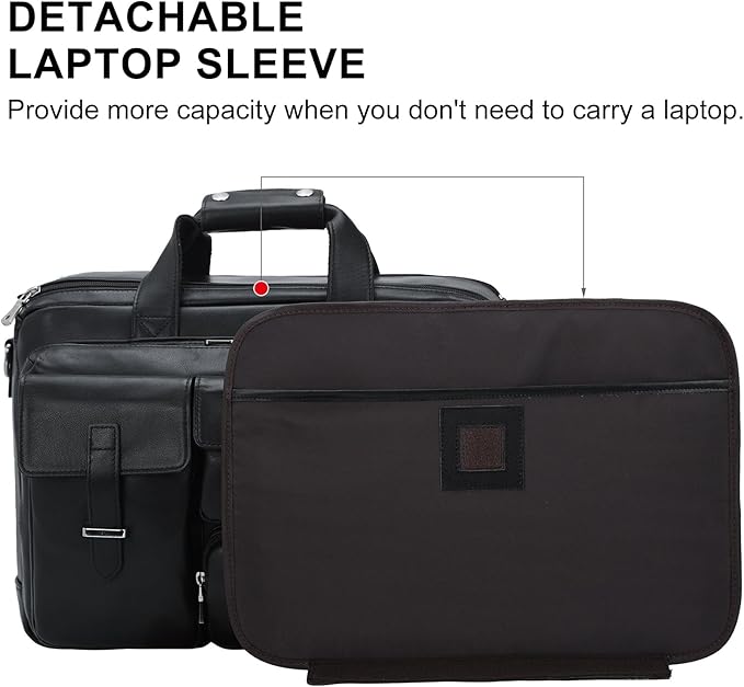 TIDING Full Grain Leather Briefcase For Men 17 Inch Laptop Case Business Travel Office Messenger Shoulder Bag