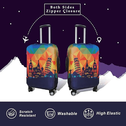 Explore Land Travel Luggage Cover Suitcase Protector Fits 23-26 Inch Case (Modern City, M)
